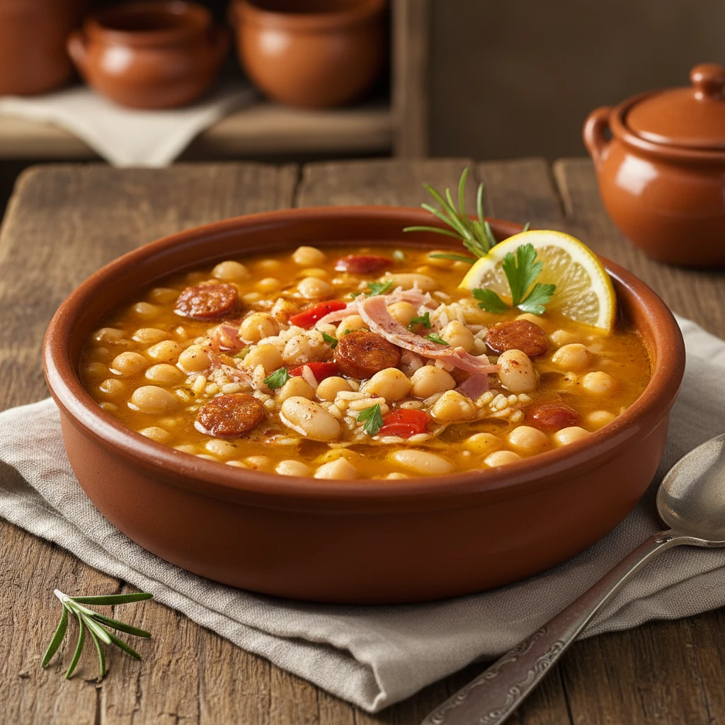 Arroz caldoso con alubias y garbanzos