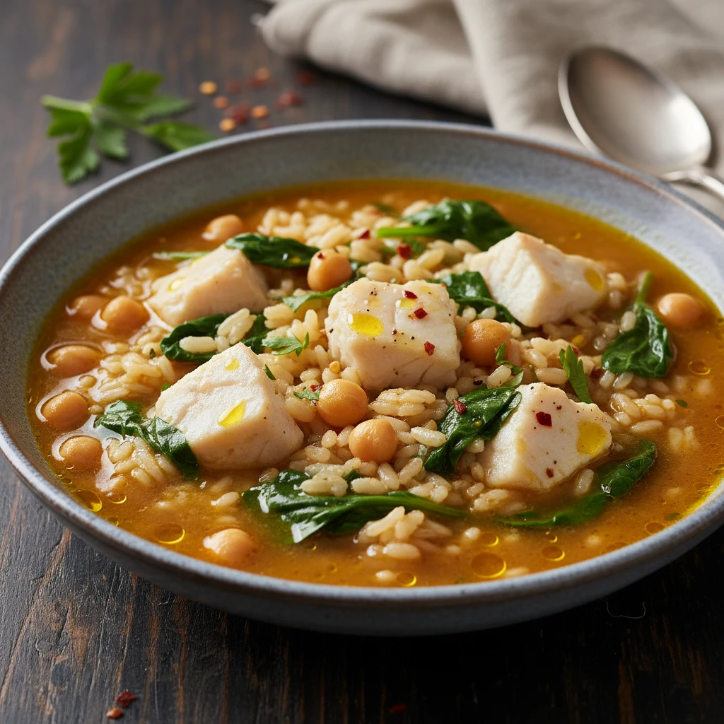 Arroz meloso de bacalao y espinacas