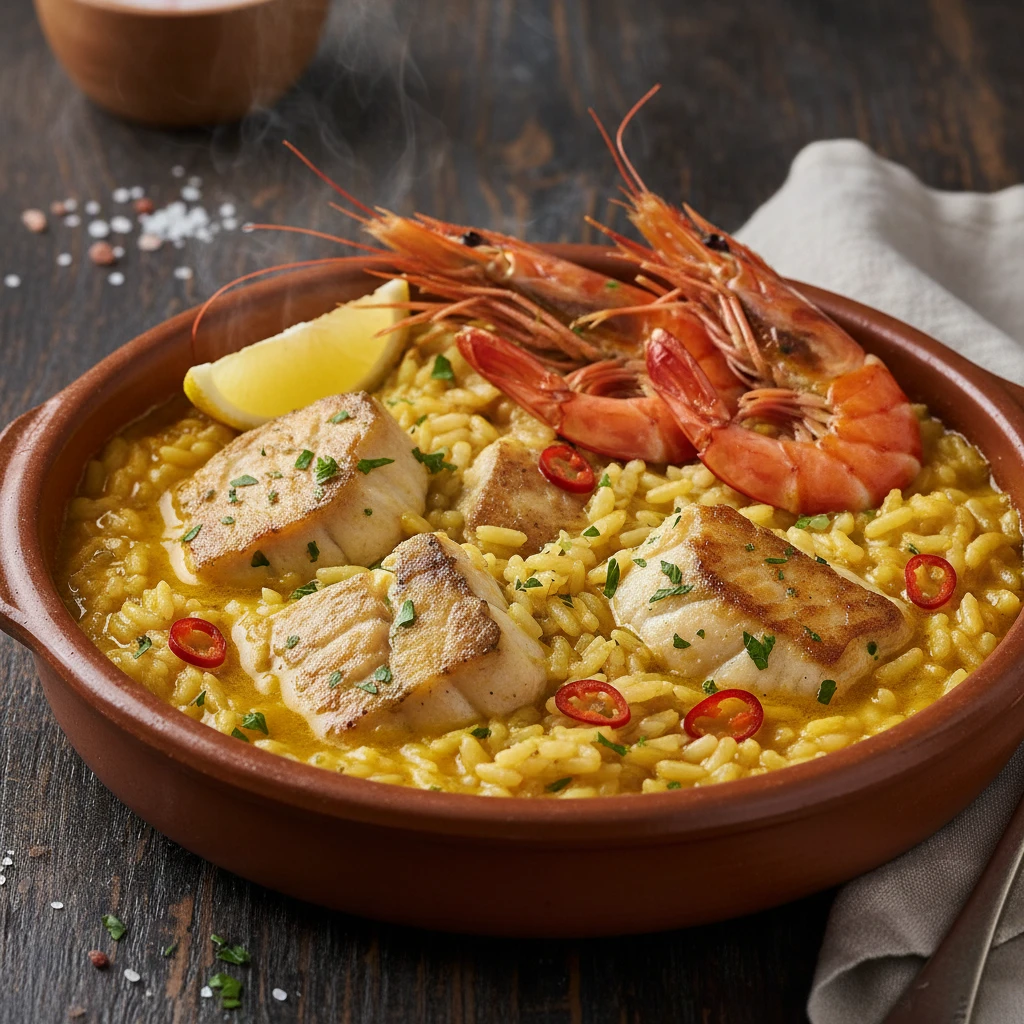 Arroz meloso de rape y carabineros