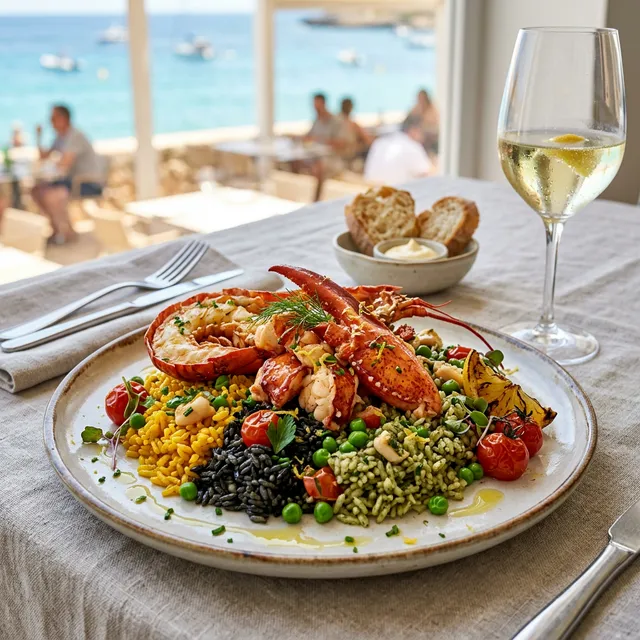 Arroz tres colores con bogavante