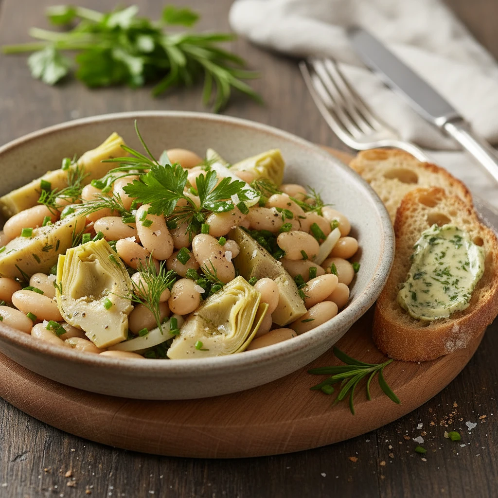 Ensalada de alcachofa y alubias a las finas hierbas