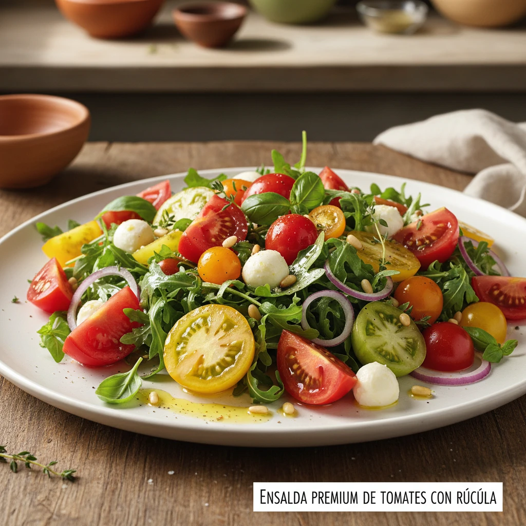 Ensalada premium de tomates con rúcula