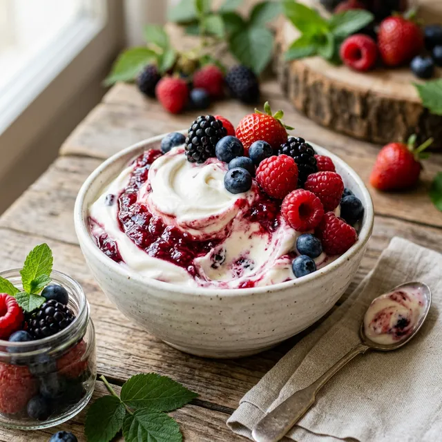 Helado de yogur con frutos del bosque