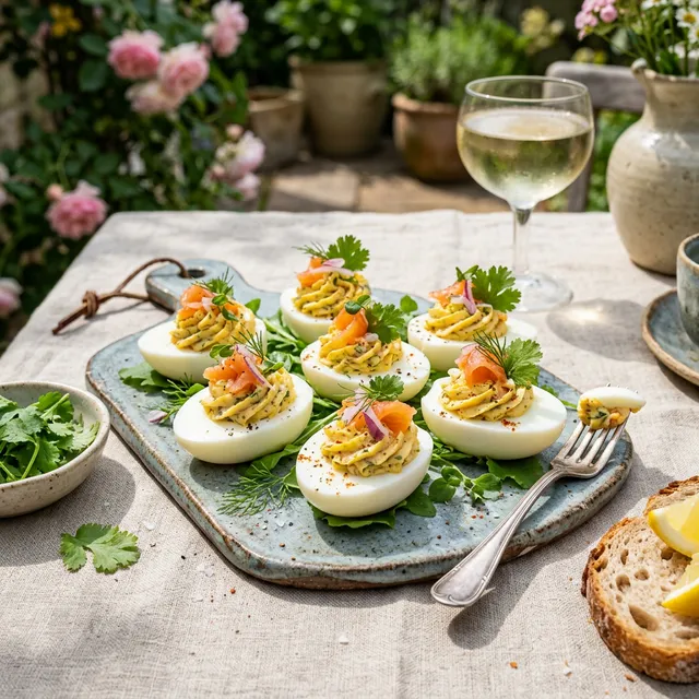 Huevos rellenos de ensalada de salmón