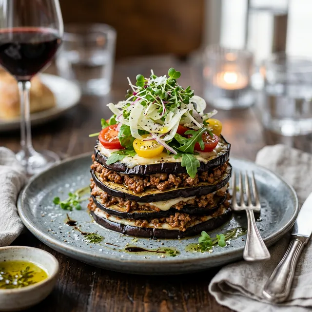 Milhojas de berenjenas y carne