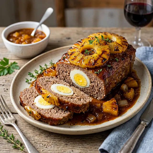 Pastel de ternera con salsa de piña