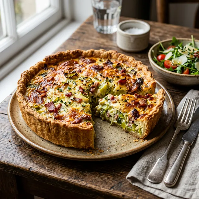 Quiche de puerros y bacon