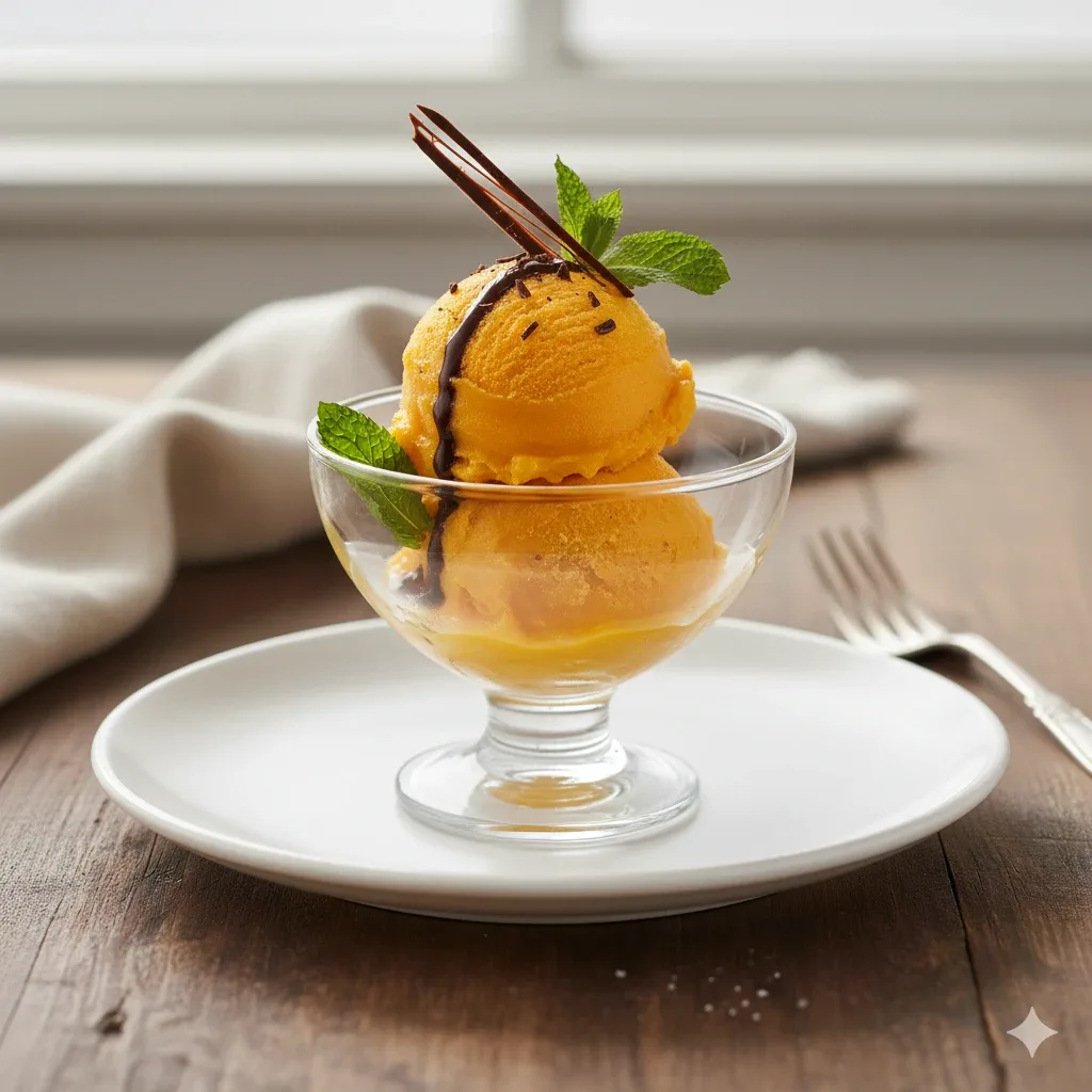 Sorbete de mango al aroma de menta-chocolate