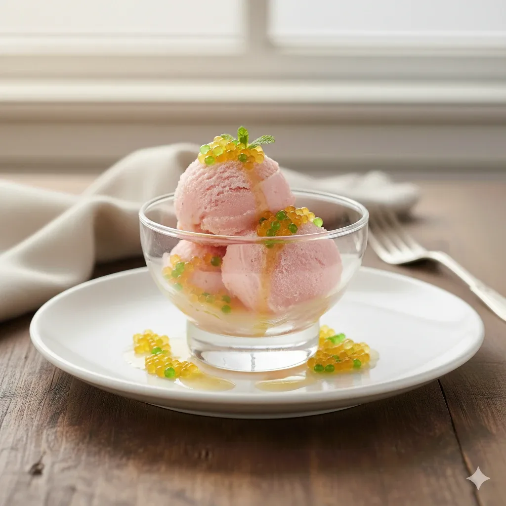 Sorbete de pomelo y caviar cítrico