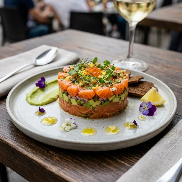 Tartar de salmón fresco y ahumado